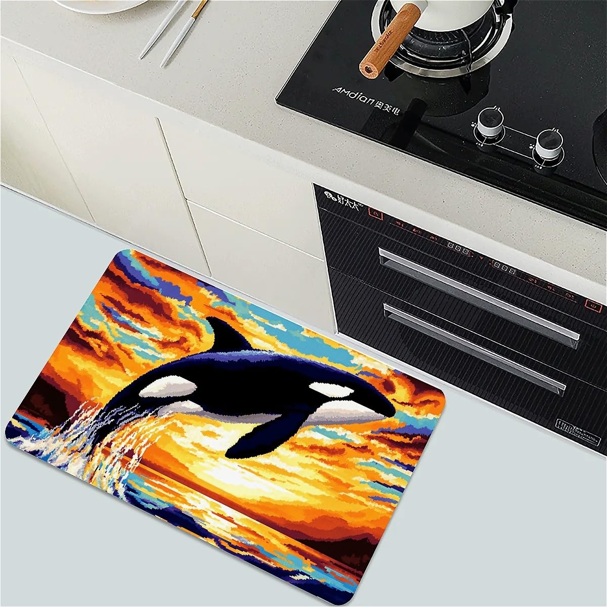 ZHUZHISHAN Bath Mat Rug,Mosaic orca Whale Non Slip Quick Dry Super Absorbent Thin Bathroom Rugs Fit Under Door-Easy to Clean Bathroom Floor Mats-Shower Rug for Shower Sink Bathtub(16" x 24"in)