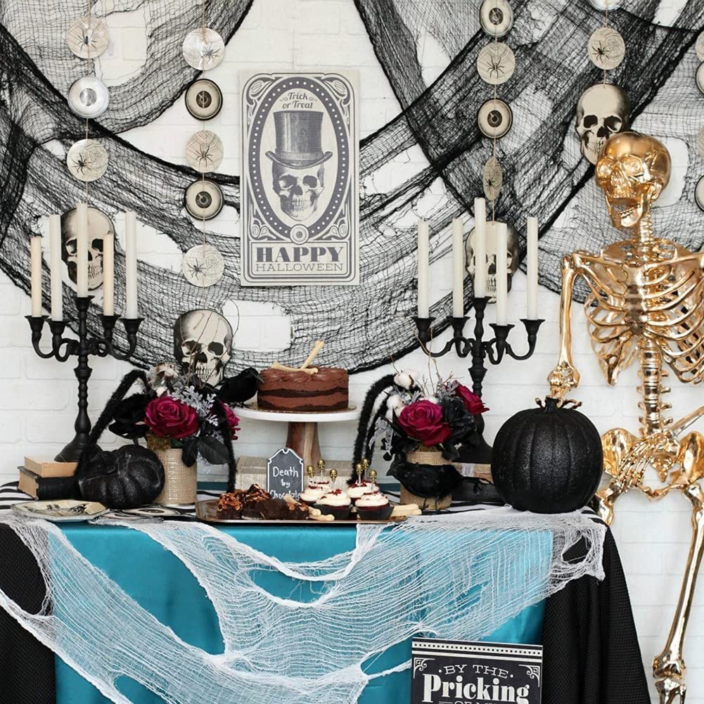 Qtisky Set of 5 Halloween Creepy Gauze Cloth Decoration, Indoor Outdoor Black Scary Halloween Gauze Tapestry Decor, Spooky Decorations for Home Wall Yard Haunted House Party Supplies, 72 x 30 inch