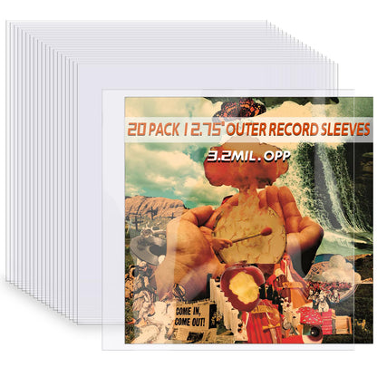 20 Clear Vinyl Record Sleeves, 12" LP Outer Record Sleeves, 12.75" x 12.75", 3.2 Mil Protective Album Covers for Single & Double Vinyl Records