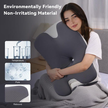 Cervical Cooling Ergonomic Pillow, Adjustable Ergonomic Memory Foam Pillow, Cervical Support & Relieves Neck and Shoulder Pain, Orthopedic Pillow for All Sleep Positions