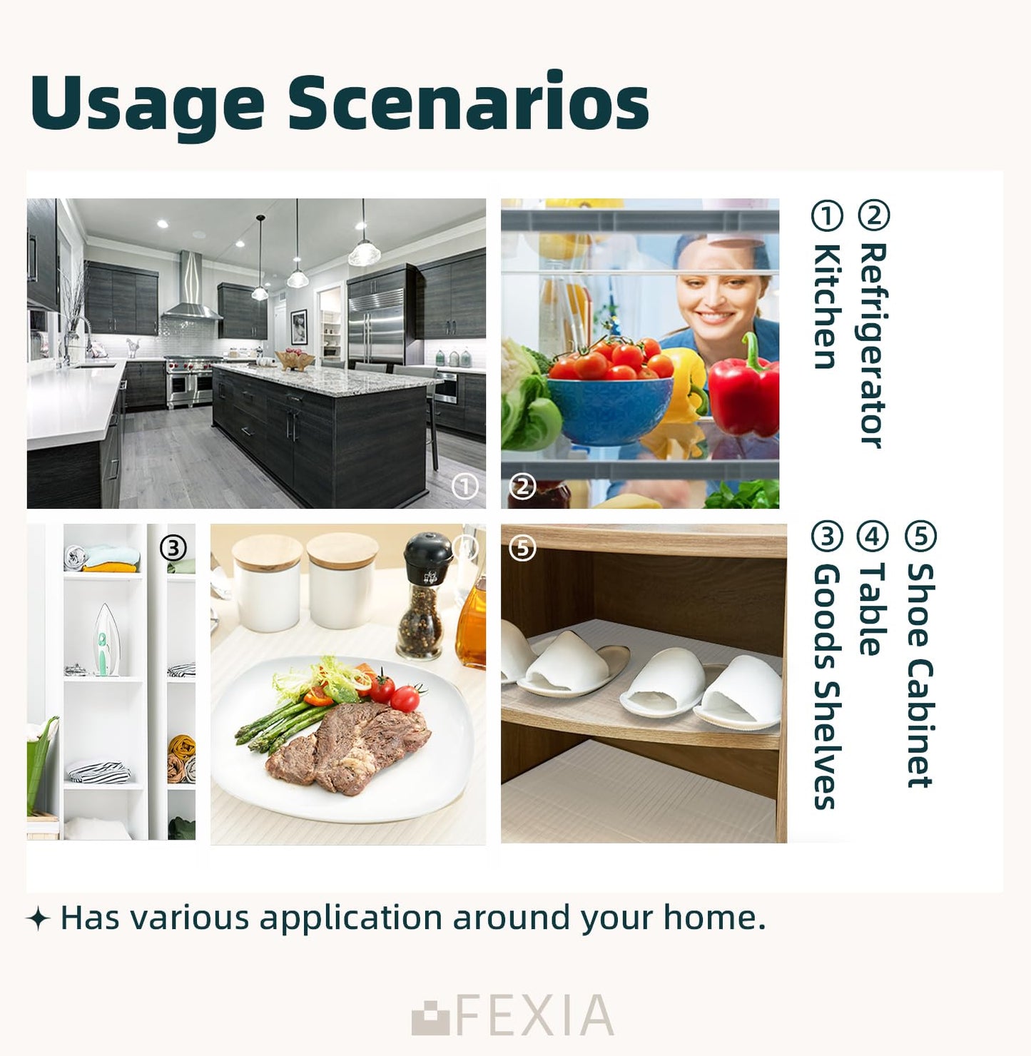 FEXIA Shelf Liners for Kitchen Cabinets Non-Slip Drawer Liner 14 Inches x 20 FT Waterproof & Oil-Proof Non Adhesive Durable Material Fridge Liner for Shelves (2 Rolls)