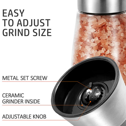Gulex® Pepper Grinder Pepper Mill, Salt Grinder Refillable,(Single Package) Adjustable, Stainless Steel Sea Salt Shaker with Ceramic Rotor (1 pack)
