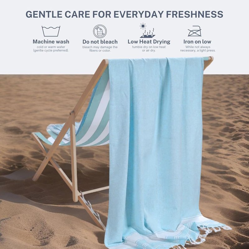 Oversized Cotton Turkish Beach Towel - Extra Large Quick-Dry Pool Towel | Aqua Blue, 36"x72" (4 Pack)