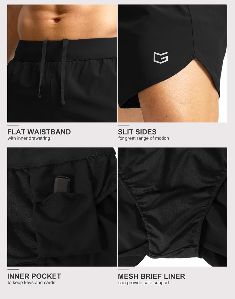 G Gradual Running Shorts for Men 3 Inch Lighweight Quick Dry Workout Gym Athletic Jogging Shorts with Inner Key Pocket, Black, Medium