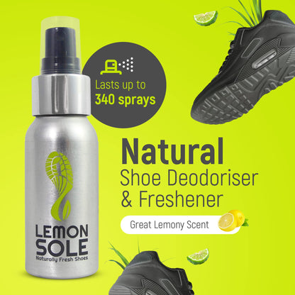 Lemon Sole Natural Shoe Freshener & Deodoriser with 6 Powerful Essential Oils for Long-Term Odour Control, Great for Sports, Fresh Lemon Scent. Lemon Fresh shoes every day.