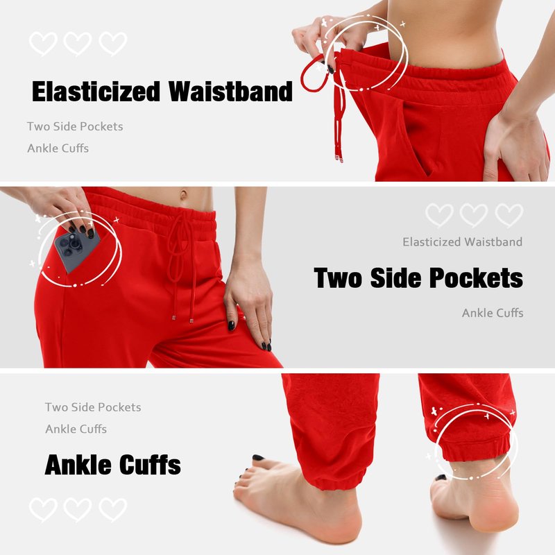 Walifrey Womens Joggers with Pockets, Drawstring Sweatpants Women for Lounging Jogging Gym and Workout BrightRed,1 Pack BrightRed M