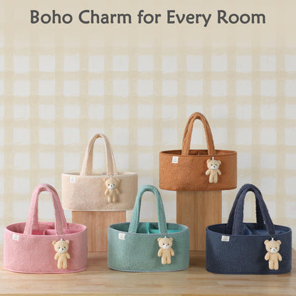 CLYMENE Baby Diaper Caddy Organizer, Nursery Storage Basket for Diapers and Wipes - Newborn Changing Table Essentials, Baby Gift Registry for Baby Shower - Diaper Tote Bag for Car Travel - Ivory