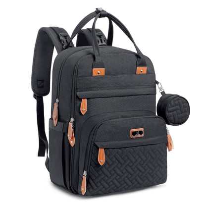 BabbleRoo Baby Changing Bag Backpack, Nappy Changing Back Pack Diaper Bags with Changing Mat & Pacifier Holder for Mom & Dad (Black)
