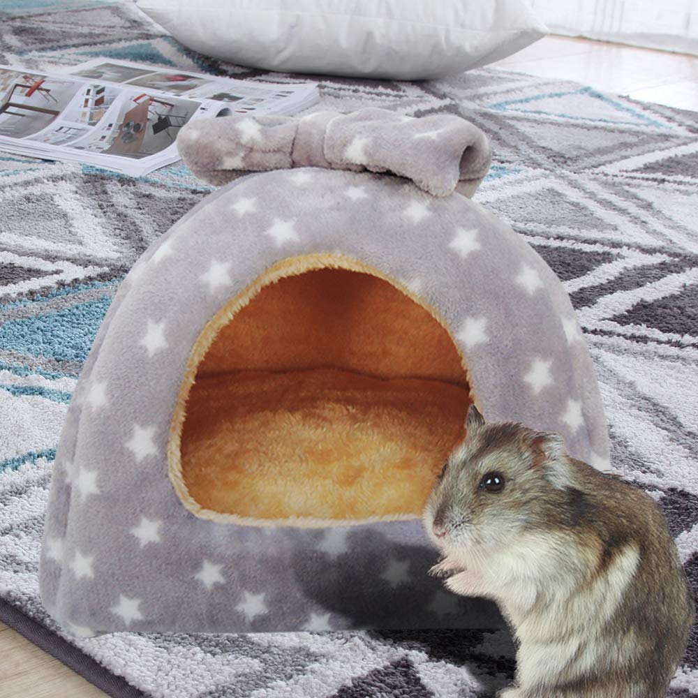 HOMEYA Small Animal Pet Bed, Sleeping House Habitat Nest for Guinea Pig Hamster Hedgehog Rat Chinchilla Hideout Bedding Snuggle Sack Cuddle Cup Cage Accessories with Removable Washable Mat- XL(Grey)