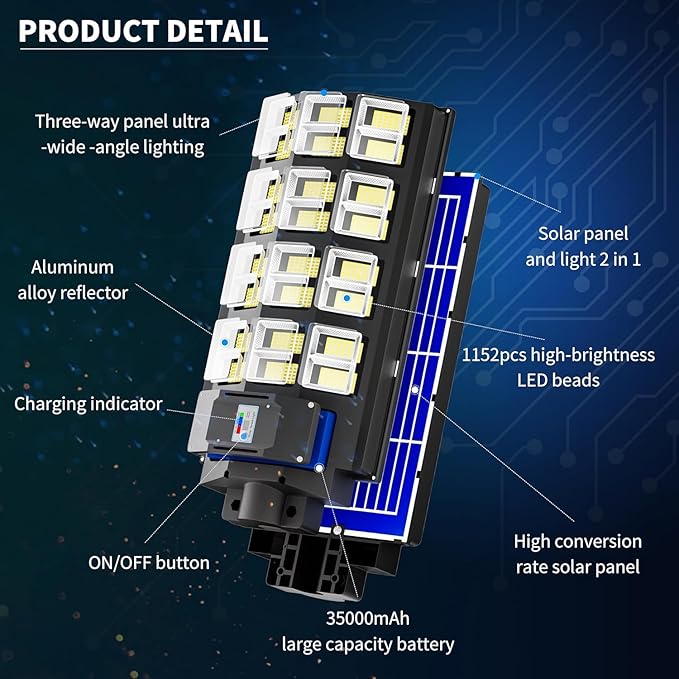 1-Pack 8000W Solar Street Light, Solar Street Lights Outdoor Waterproof, 240000LM 7000K Solar Powered Street Light, Dusk to Dawn, with Motion Sensor, LED Wide Angle Lamp
