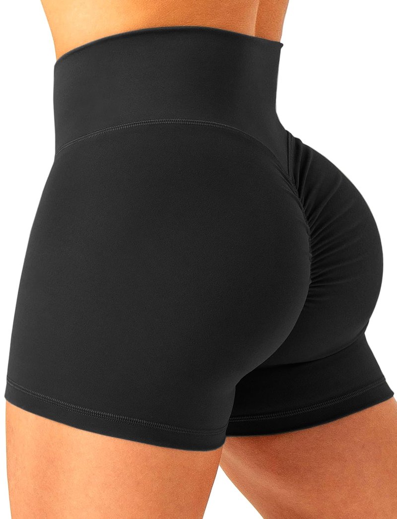 OZICERD Scrunch Butt Gym Shorts High Waisted Workout Biker Shorts Running Athletic Booty Shorts for Women Black L
