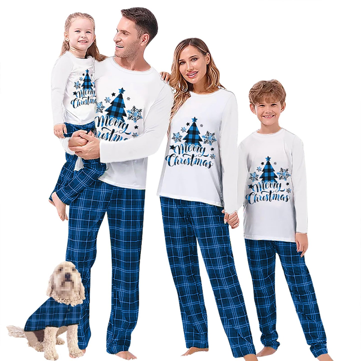 Awoscut Christmas Family Matching Pajamas Sets Christmas PJ's Letter Print Top and Plaid Pants Jammies Sleepwear (#b-7, Dog, M)