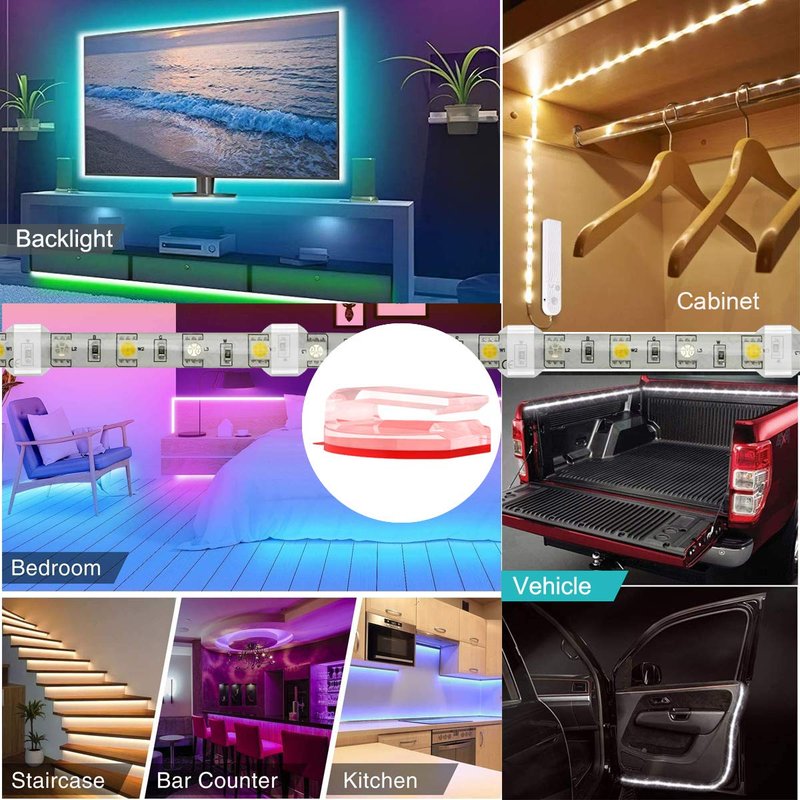 ATB- Clear LED Strip Light Mounting Clips,100 Pack Self-Adhesive Brackets Holders for10mm 12mm Waterproof LED Strips, USB Cable Management Clips for Wires Under 0.12 Inch Diameter, Strong V-HB Tape