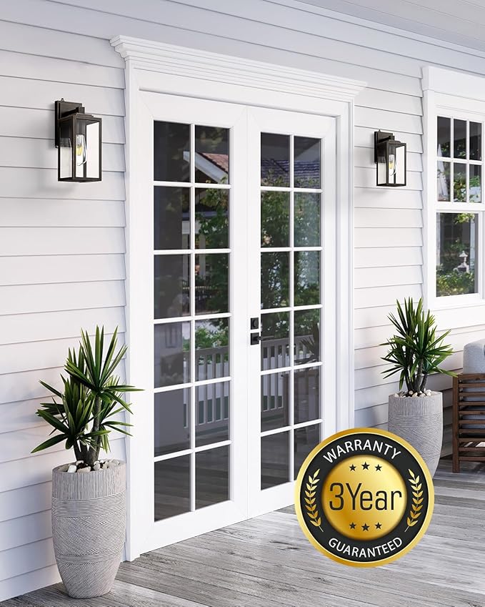 VIANIS Dusk to Dawn Outdoor House Lights Wall Mount, 2 Packs Oil Rubbed Bronze Gold Trim Exterior Garage Lighting Fixtures, Farmhouse Outdoor Wall Sconce Lantern for Porch Patio, Anti-Rust Waterproof