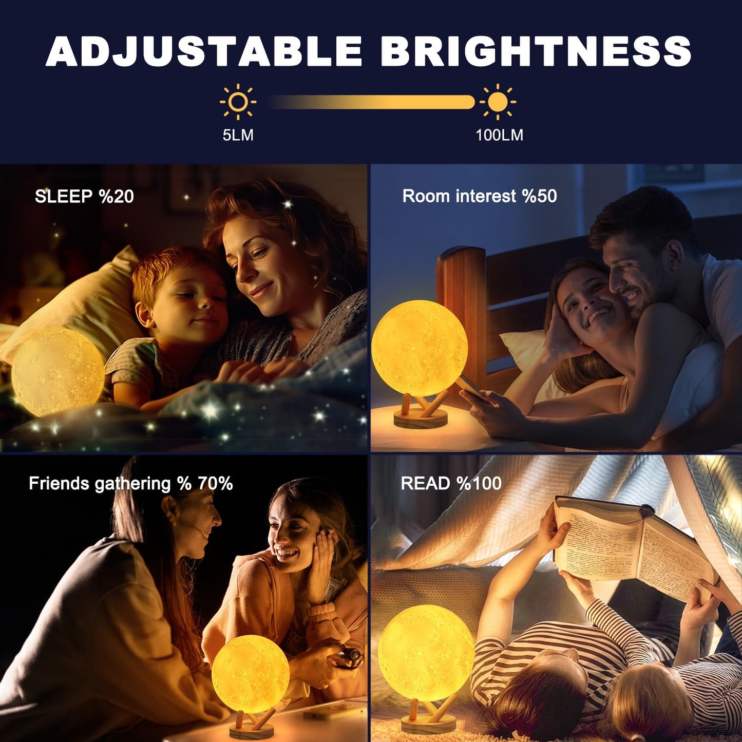 GROPINFLY Moon Lamp, Sliding Control Moon Night Light, Kids Night Light, 16 Colors Moon Light with Unique Stand, Remote&Sliding Control, Timing, USB Rechargeable, Gift for Kid Friend Lover, 6 in