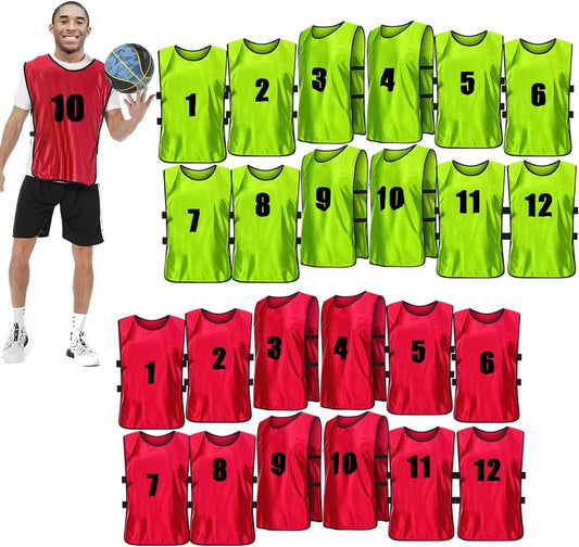 Soccer Practice Vests - 24 Pcs Lightweight Numbered Team Pennies for Men & Youth Training | Durable Scrimmage Jerseys