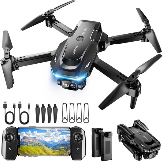 Drone with 1080P Camera - Foldable Remote Control Quadcopter with Voice Gesture Control, 3D Flip, One Key Start, Emergency Stop, 2 Batteries, Easier to use, Toy for Adults Beginners, Black