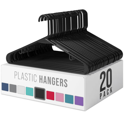 Clothes Hangers Plastic 20 Pack - Black Plastic Hangers - Makes The Perfect Coat Hanger and General Space Saving Clothes Hangers for Closet - Percheros Ganchos para Colgar Ropa Hangars