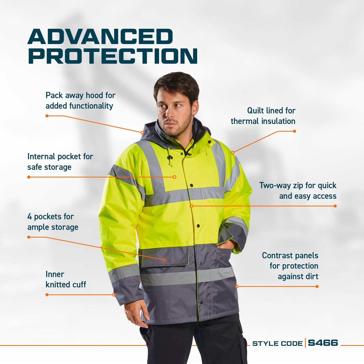 Portwest S466 Men's Waterproof Hi Vis Traffic Jacket - Reflective Safety Coat Yellow, Large
