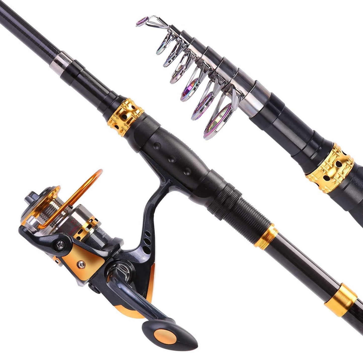 Sougayilang Fishing Rod Reel Combos Carbon Fiber Telescopic Pole with Spinning Reel Line Lures, Fishing Gear Accessories for Travel Saltwater Freshwater Fishing-2.1M/6.89Ft