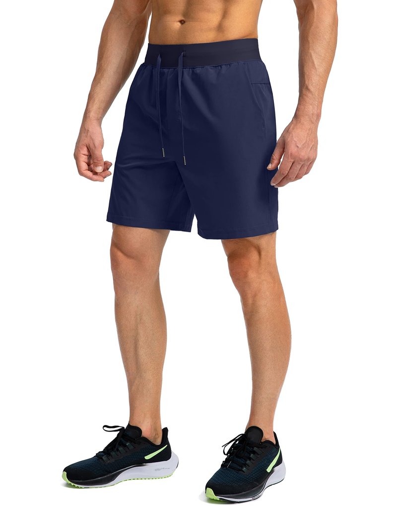 Soothfeel Men's Running Shorts with Zipper Pockets 7 Inch Lightweight Quick Dry Gym Athletic Workout Shorts for Men (Navy, S)