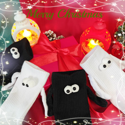 SUUYOO Magnetic Hand Holding Socks, Funny Socks for Women Men, Crazy Silly Sock for Kids, Cute Couple Friendship Sister White Elephant Novelty Gifts
