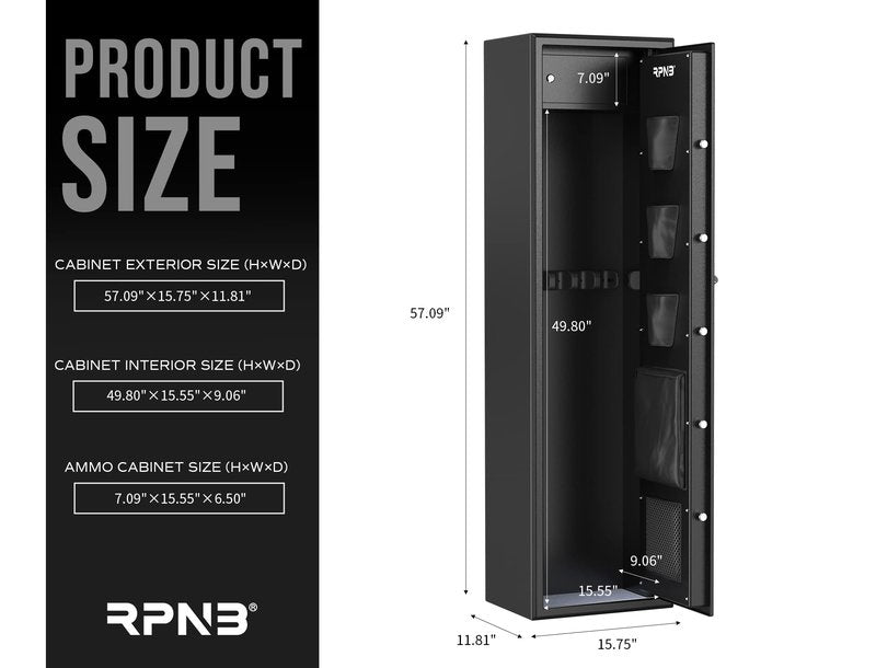 RPNB Large Biometric Rifle Safe,7-Gun Electronic Gun Security Cabinet,Quick Access Fingerprint Long Metal Rifle Gun Security Cabinet with 3 Spoke Safe Handle,Door Organizer,Separate Pistol/Ammo Area