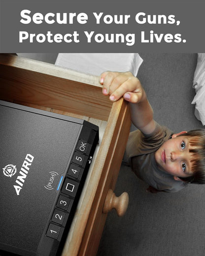 AINIRO Gun Safe for Pistols - Biometric Gun Safe for Handgun, Quick-Access Gun Lock with Fingerprint Identification or Key Pad, Storage Home Bedside Nightstand Car