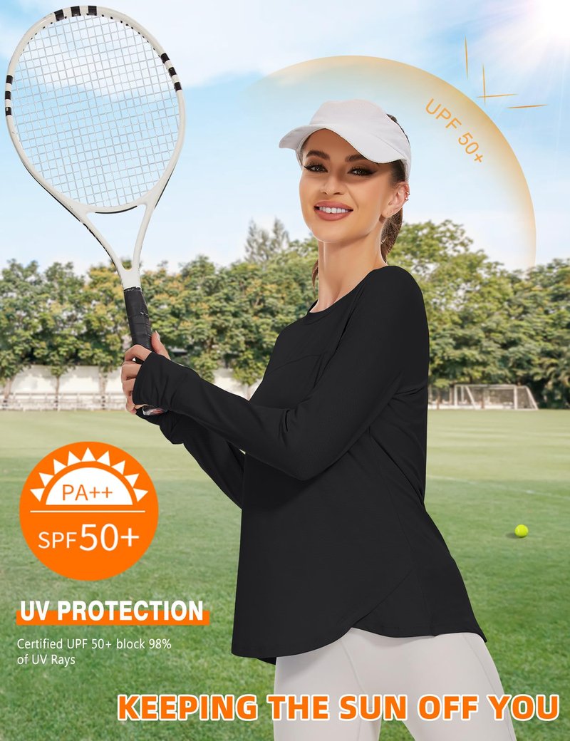 Blingfit Women's Workout Tops Long Sleeve Running Hiking Athletic Gym Shirts Lightweight UPF50+ UV Rash Guard Sun Protection