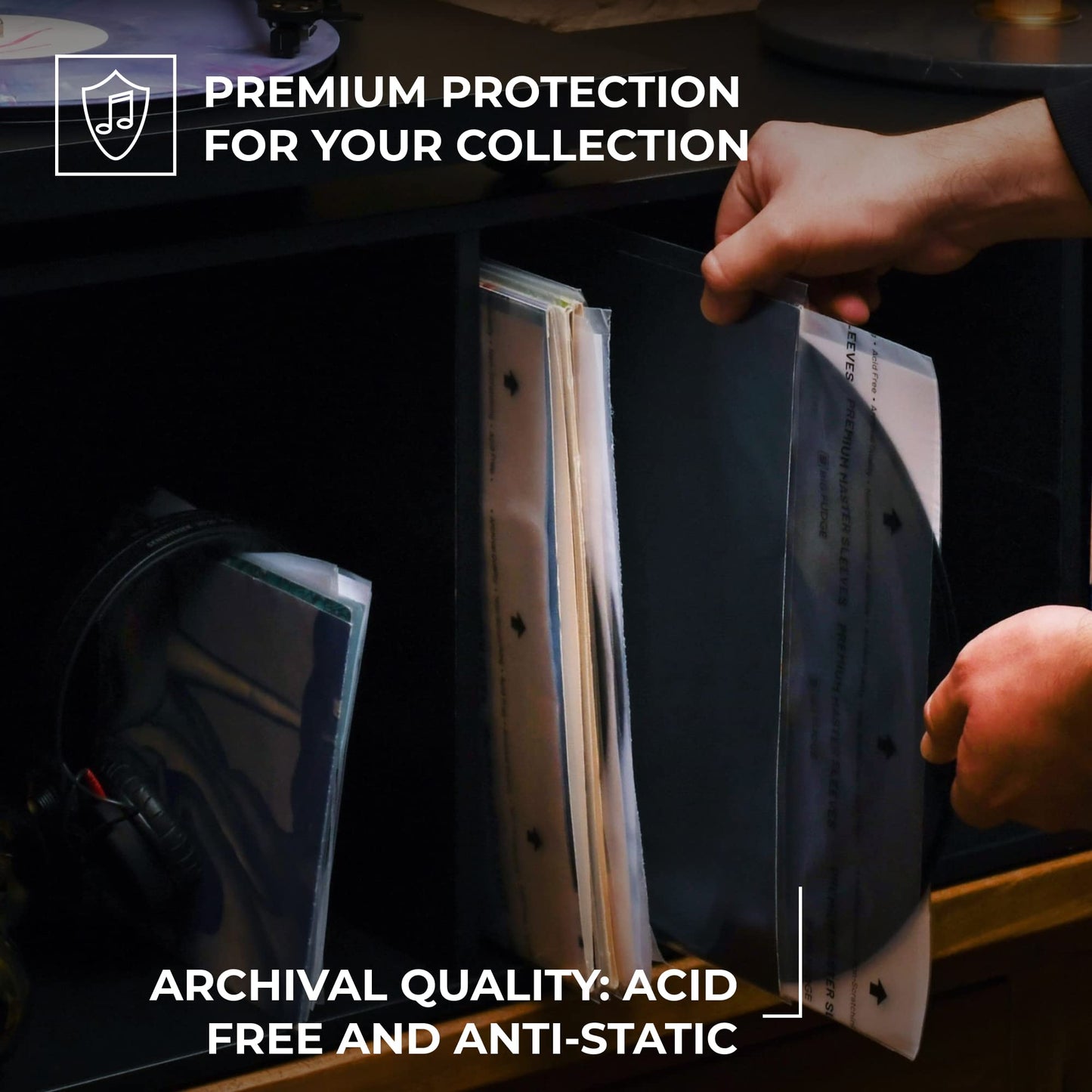 Big Fudge Premium Master Vinyl Record Sleeves - 12 inch x 50pcs - Archival Anti Static Rice Paper Inner Sleeves - Clear 3 Layer LP Covers - Protective Plastic Cover for Records