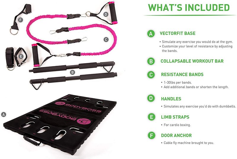 BodyBoss Home Gym 2.0 - Full Portable Gym Home Workout Package, Includes a Set of Resistance Bands (2) - Collapsible Resistance Bar, Handles + More- Full Body Workouts for Home, Travel or Outside