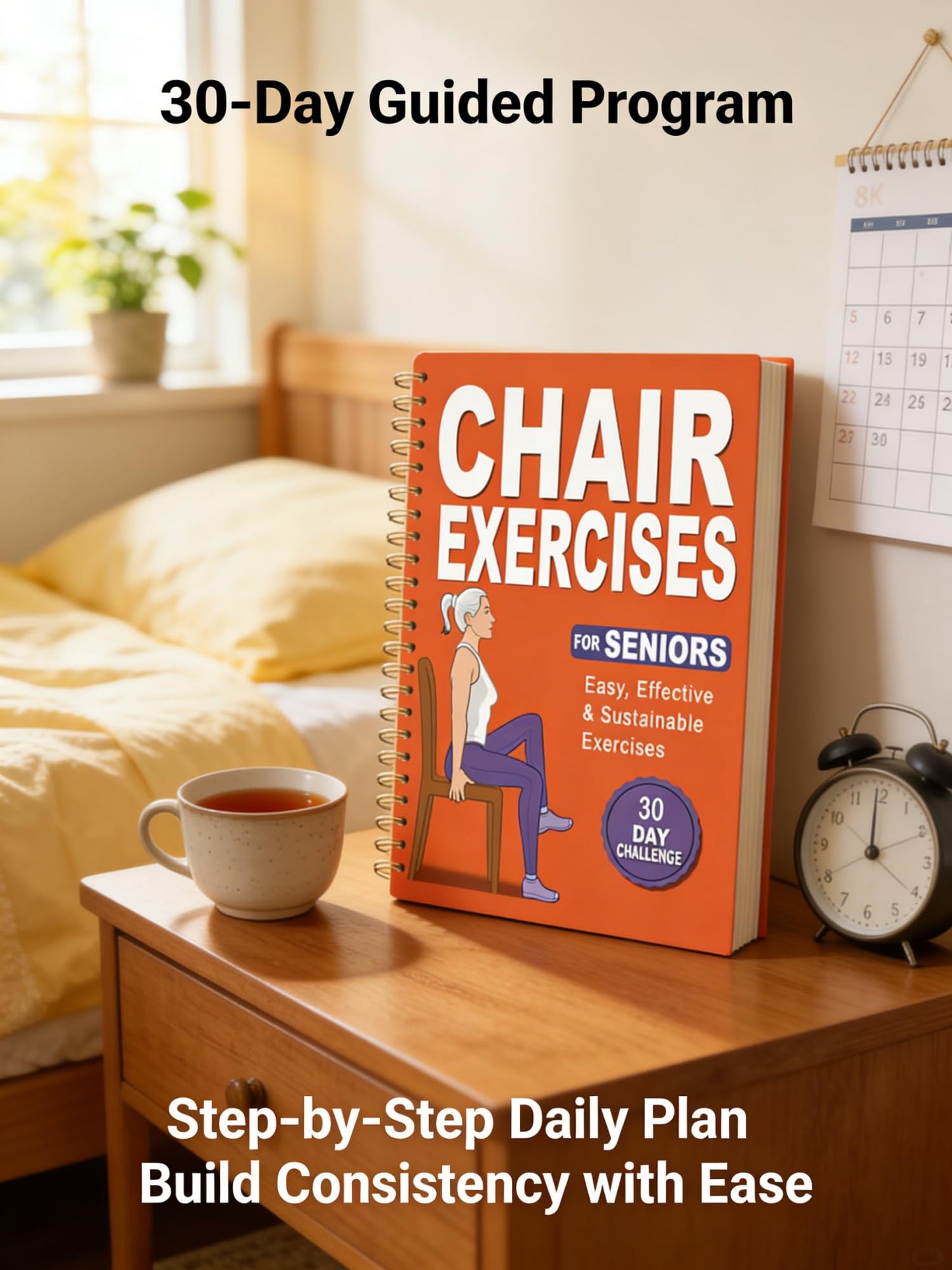 Chair Yoga Book for Seniors Over 60, Orange Cover with Exercise Chart, Gentle Poses for Weight Loss and Mobility, Senior Workout Guide for Beginners