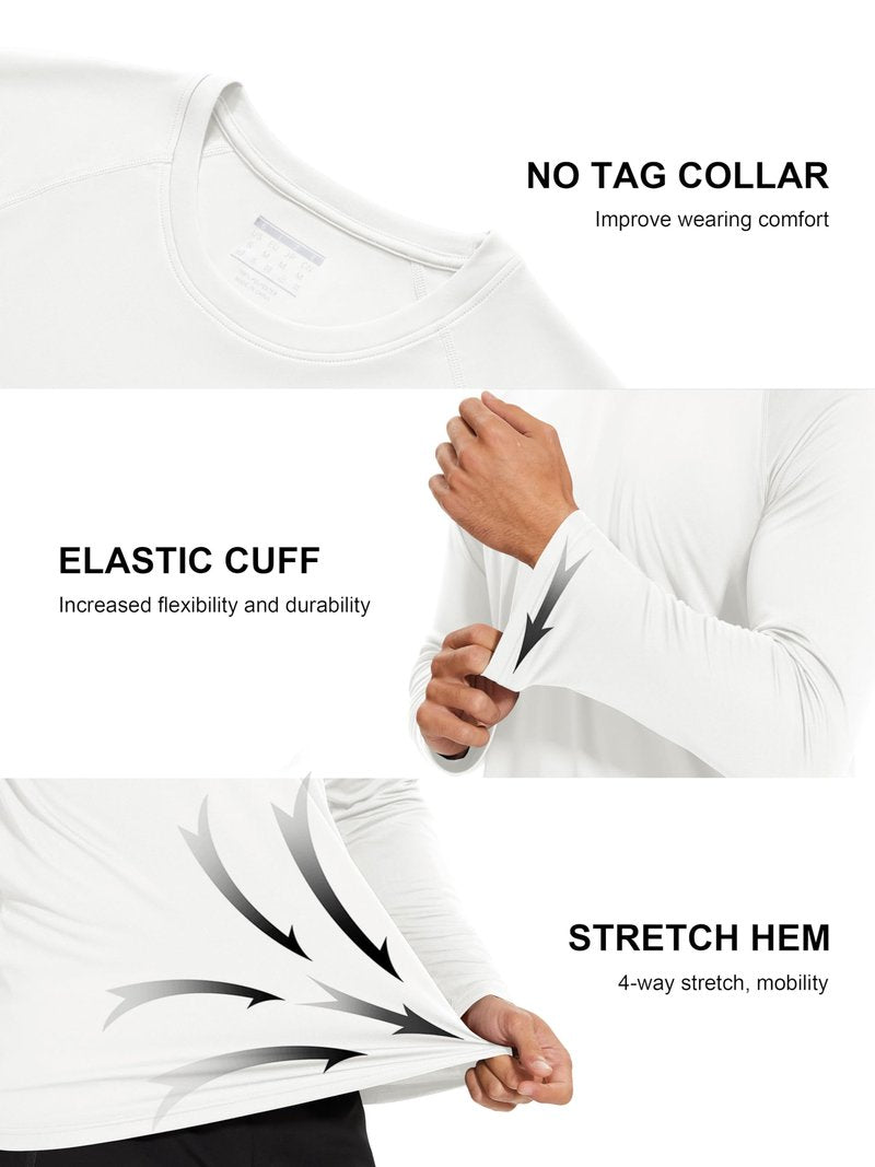 MAGCOMSEN Quick Dry Shirts for Men Long Sleeve Rash Guard Swim Sun UV UPF 50 Athletic Hiking Fishing Running Cooling T-Shirt White