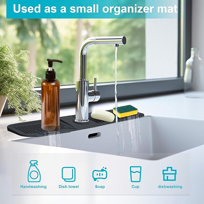 24 Inch Kitchen Sink Splash Guard，5°Slope Fast Draining Silicone Mat