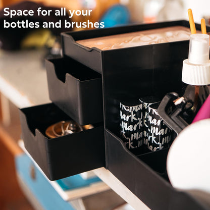 Large Black Cosmetic Organiser - Organiser Box With Drawers for Aftershave, Deodorant, Beard, Shaving Lotion, Perfume & Skincare - Perfect for Mens Bathroom & Bedroom Storage - Uncluttered Designs
