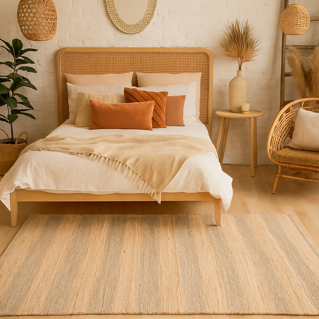Chardin Home 5x7 Jute Cotton Hand Woven Area Rug, Natural Jute Braided Stripes Boho Farmhouse Rug,Rustic Vintage Reversible Natural Fiber Rug for Living Room, Bedroom, Dining Room, Office, or Entryway