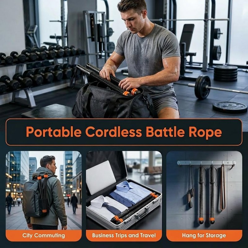 Portable Ropeless Battle Ropes, Weight-Adjustable Battle Ropes for Home Gym with Storage Bag, Low-Noise Battle Rope with Non-slip Handle, Cordless BattleRopes for Hiit & Low-Impact Cardio Training