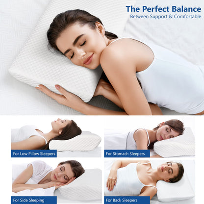 ZAMAT Memory Foam Pillow for Neck Pain Relief, Adjustable Orthopedic Ergonomic Cervical Pillow for Sleeping with Washable Cover, Bed Pillows for Side, Back, Stomach Sleepers