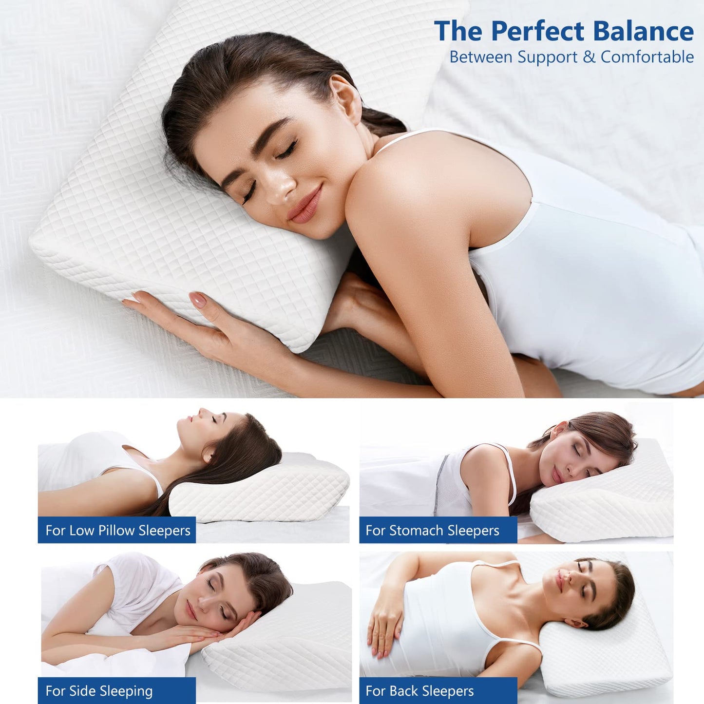 ZAMAT Memory Foam Pillow for Neck Pain Relief, Adjustable Orthopedic Ergonomic Cervical Pillow for Sleeping with Washable Cover, Bed Pillows for Side, Back, Stomach Sleepers
