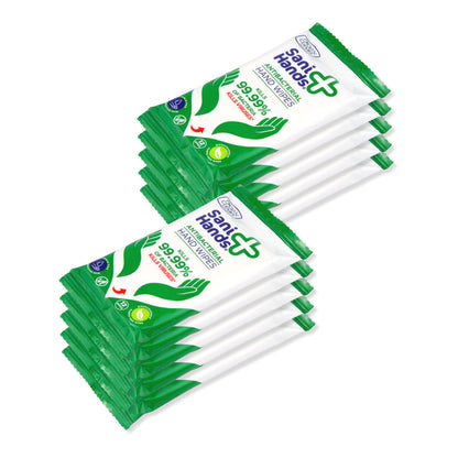 Sani Hands - Anti-bacterial Hand Wipes - Dermatologically Tested, Biodegradable Wet Wipes - 10x12 Wipes (120 Wipes)