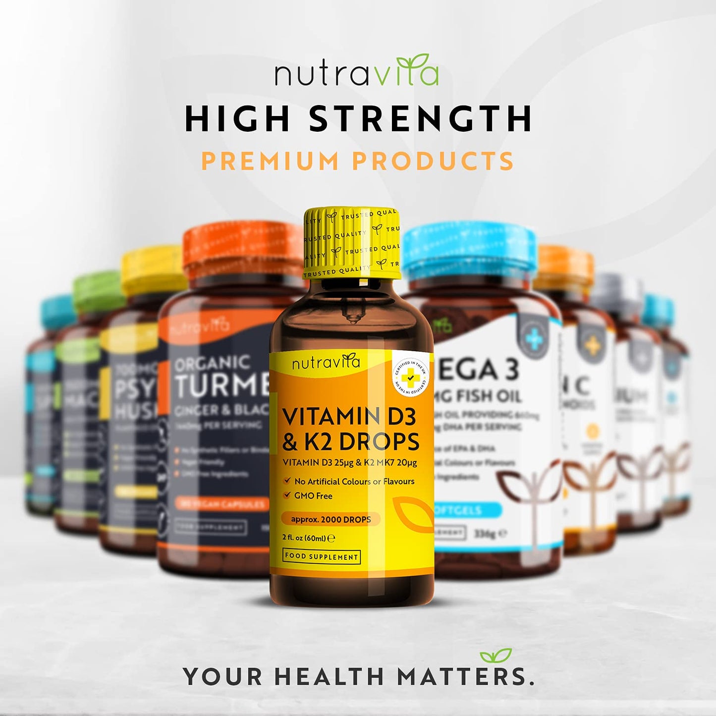 High Strength Vitamin D3 K2 MK7 Drops - Vitamin D 1000IU & K2 20ug per 2 Drops - 60ml Liquid Vitamin D3 and K2-1+ Year Supply Supports Immune System, Normal Bones, Muscles & Teeth