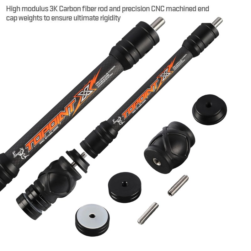 ZSHJGJR Archery Bow Stabilizer Bar 8",10",12", 15" for Compound Bow, 3K Carbon Fiber Body Flexible Core, Damping System and Weights Kit for Vibration Reduction (10 Inch)