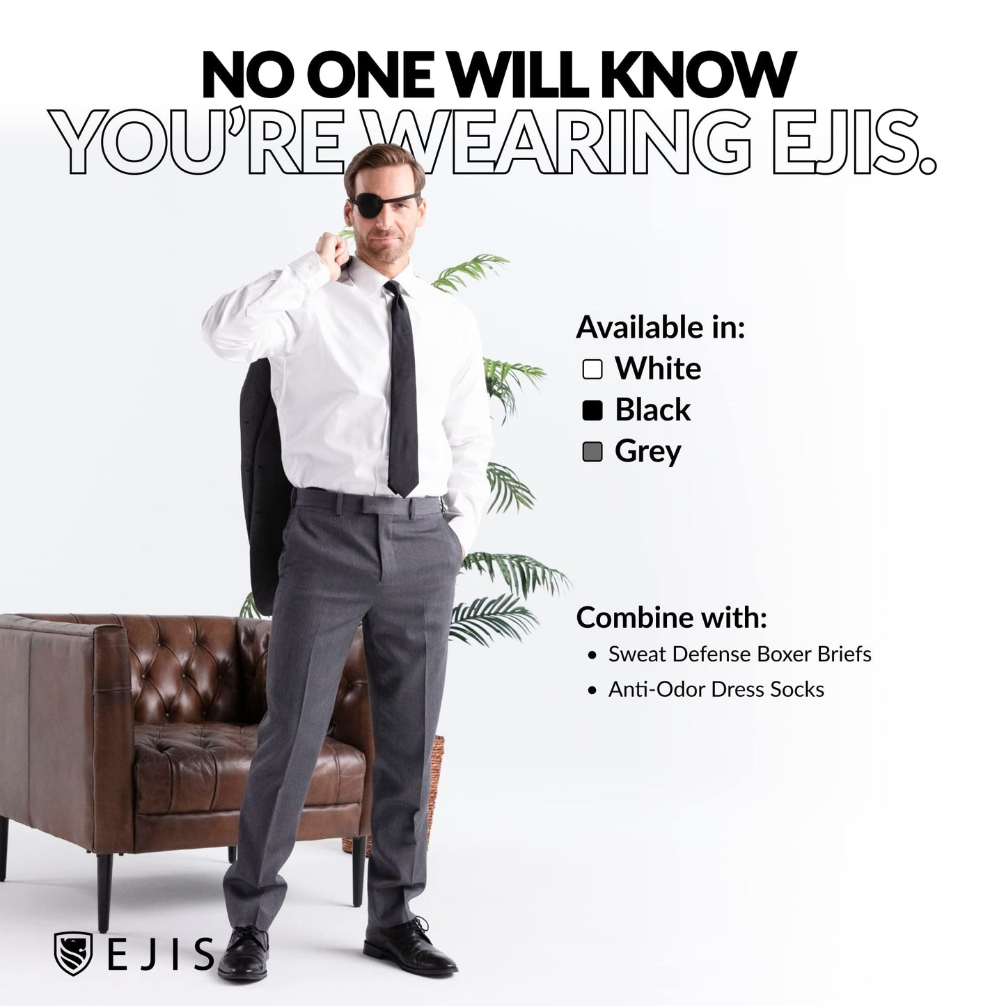 Ejis Men's Sweat Proof Undershirt, V Neck, Anti-Odor Silver, Cotton, Sweat Pads