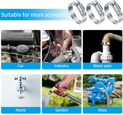 20Pcs Adjustable Stainless Steel Hose Clamps Assortment Kit, 1/4-2 in (6-51mm) Worm Gear Pipe, Fuel LineHeavy Duty for Plumbing, Washing Machine, Mechanical，Garden and Automotive Hose Connections