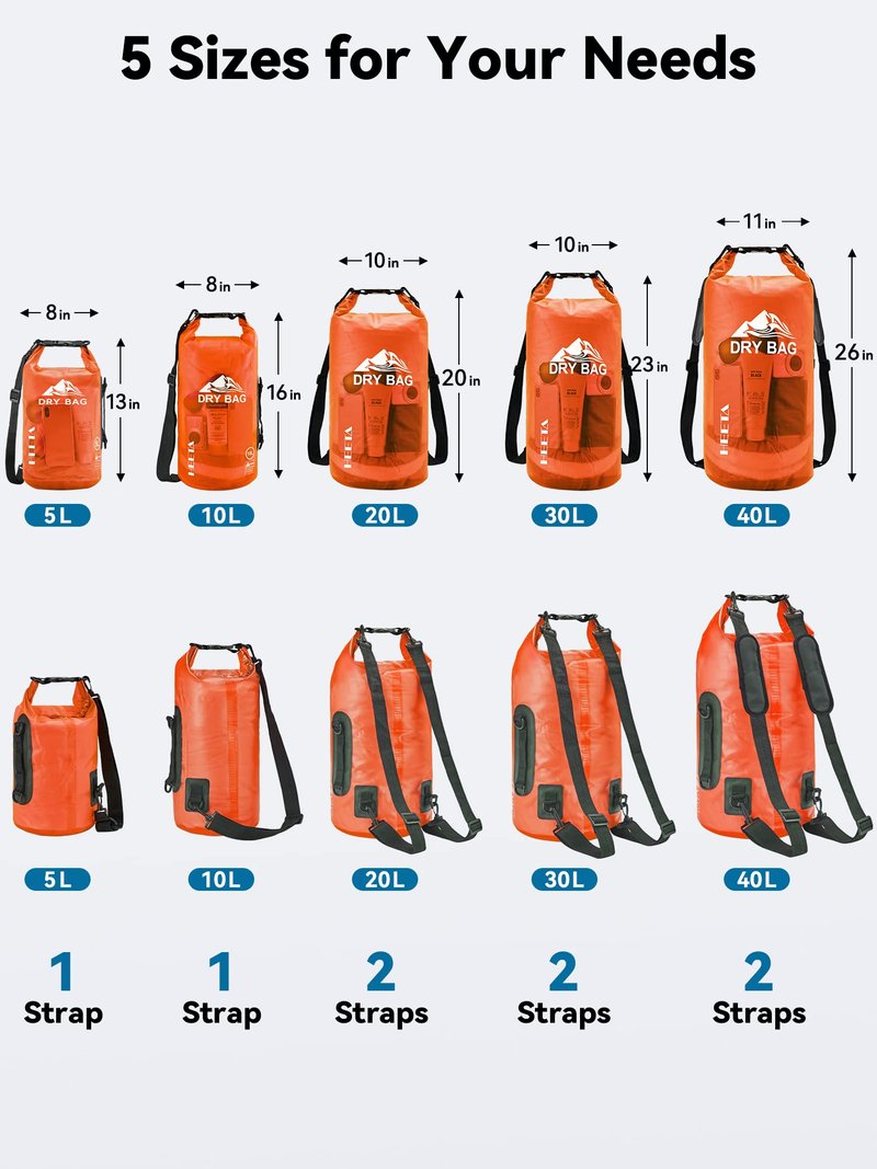 HEETA Dry Bag Waterproof for Women Men, Roll Top Lightweight Dry Storage Bag Backpack with Phone Case for Travel Swimming Boating Kayaking Paddle Board Camping Beach Accessories (Orange, 30L)