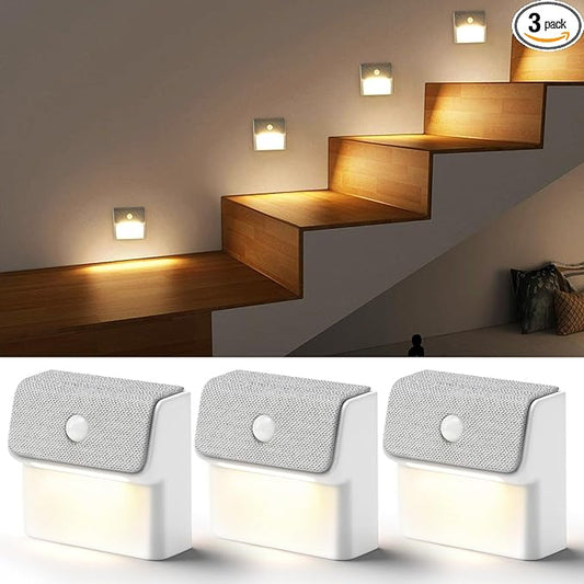LED Linkage Motion Sensor Night Light, Magnetic Stick-On Motion Activated Light, Rechargeable Battery Powered Wall Lamp, Dimmable Warm White Light, for Bedroom, Hallway, Stairs, Kitchen, 3 Pack