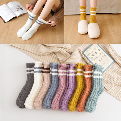 Tergy 20 Pairs Fuzzy Socks Soft Cozy Fluffy Warm Winter Sleep Plush Bed Socks Microfiber Slipper Fleece Socks for Women (Stripe)