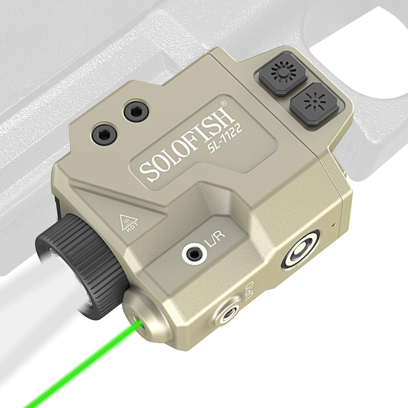 SOLOFISH 800 Lumens Pistol Light and Green Beam Combo, Strobe Function for Tactical Flashlight with Slidable Fits Guns w/Rail, Magnetic Charging, Desert Tan