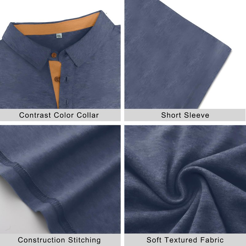 PEGENO Men's Classic Fit Cotton Polo Shirt Casual Short Sleeve Breathable Summer Shirts for Men (Navy Blue-US X-Large)