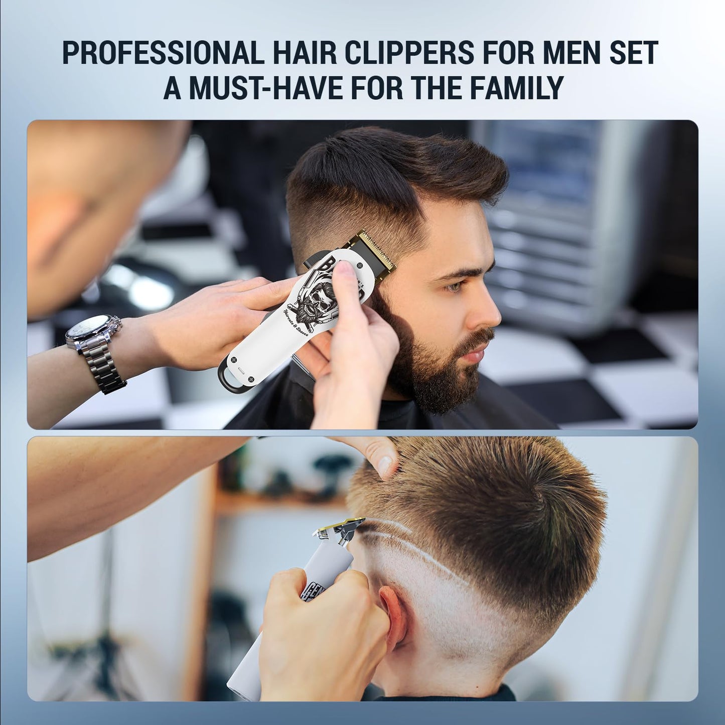 BESTBOMG® Professional Hair Clippers for Men, Professional Barber Clippers and Trimmer Set, Mens Cordless Hair Clipper for Barbers Haircut Kit Fade, BS-808A (Black)